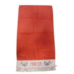 Vintage Cross Stitch Towel Personalized With Lace Trim Embroidered Name "Maria"